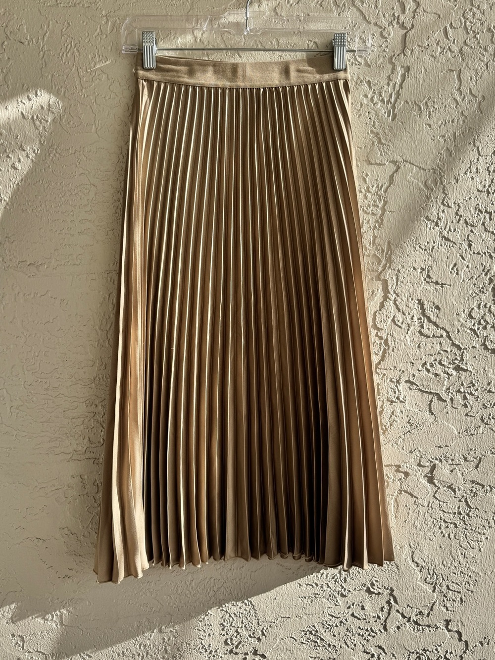 H&M Metallic Taupe Pleated Midi Skirt Brand New XS
